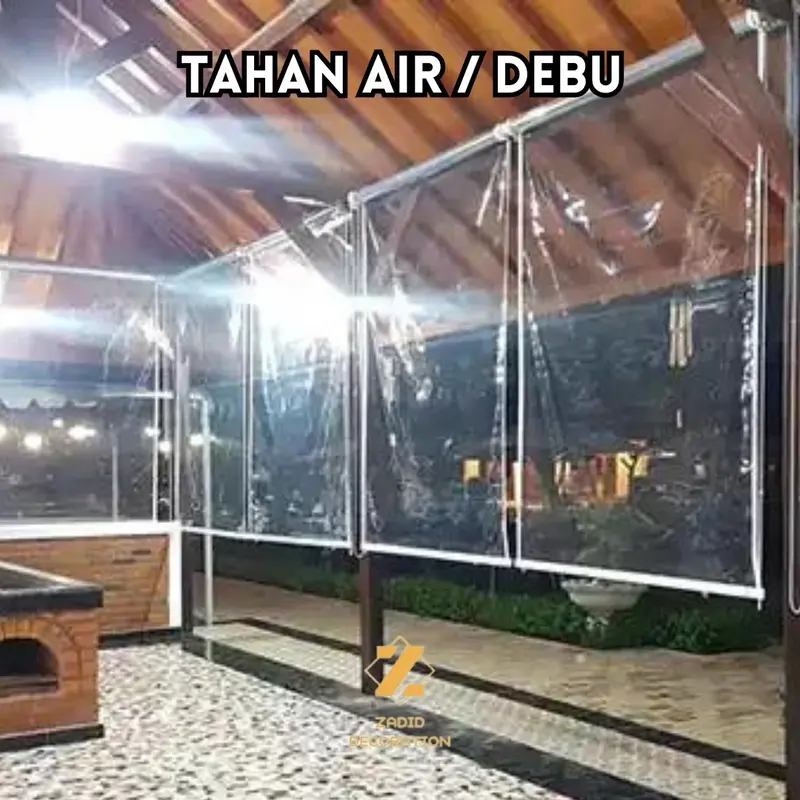 Roller Blind PVC Transparan - Roller Blinds Tahan Air - Tirai Plastik Outdoor - Krey Gulung PVC - Blinds Custom tirai outdoor anti air dan tahan panas 3