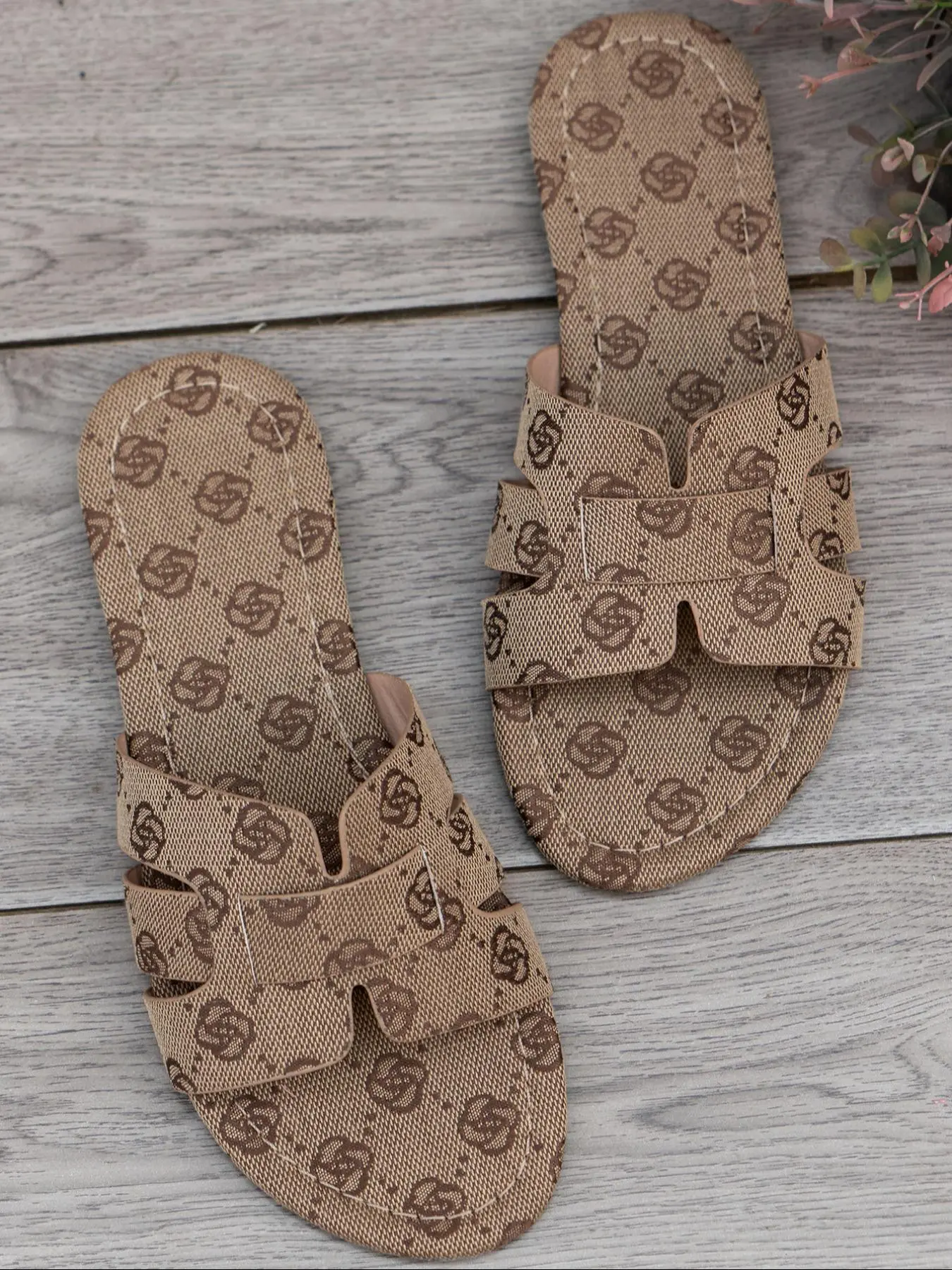 Women's New Trend All Over Print Pattern Braid Design Round Toe Flat Sandals, Casual Comfortable Home Slippers, Summer Beach Slippers
