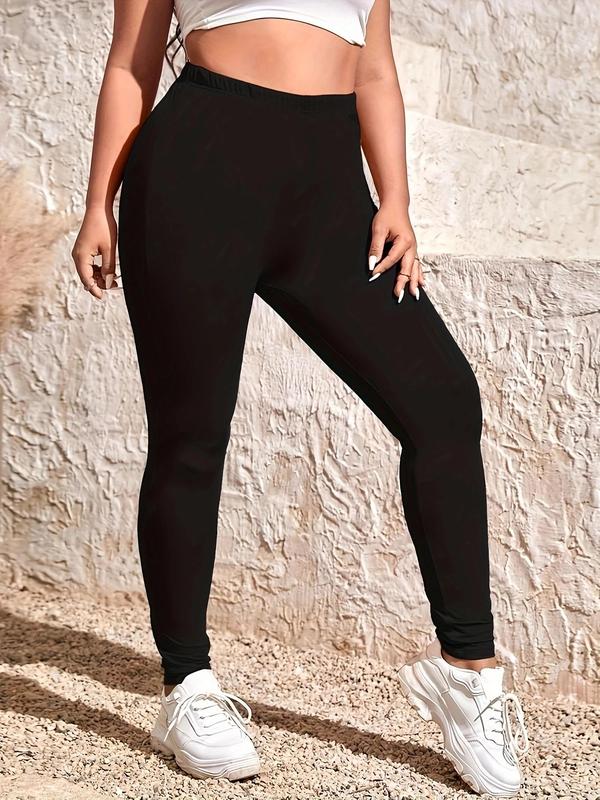 【Plus Size】 Solid Color Skinny Pants, Casual Comfy Breathable Seamless Leggings for Daily Wear, Women's Bottoms for Summer 4