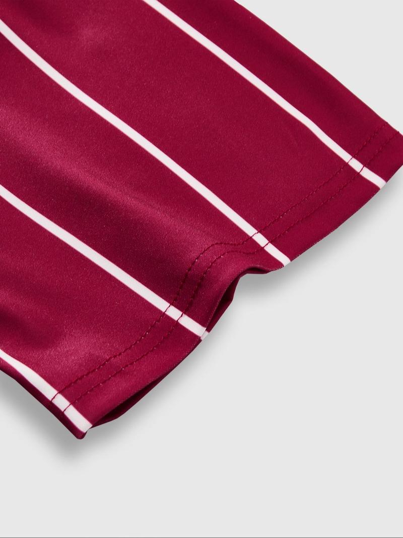 Product Introduction of Two-Piece Set Men's Letter Print Short Sleeve Crop Tee & Striped Print Shorts, Regular Fit Round Neck T-shirt & Track Shorts, Casual Summer Clothes Set for Outdoor 9