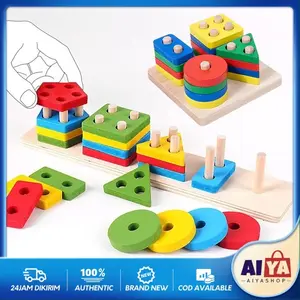 Puzzle Geometri Mainan Edukasi Montessori 3D / Rectangle Geo Shape Sorting Wooden Toys Mainan Kayu Bentuk Shapes Geometri
