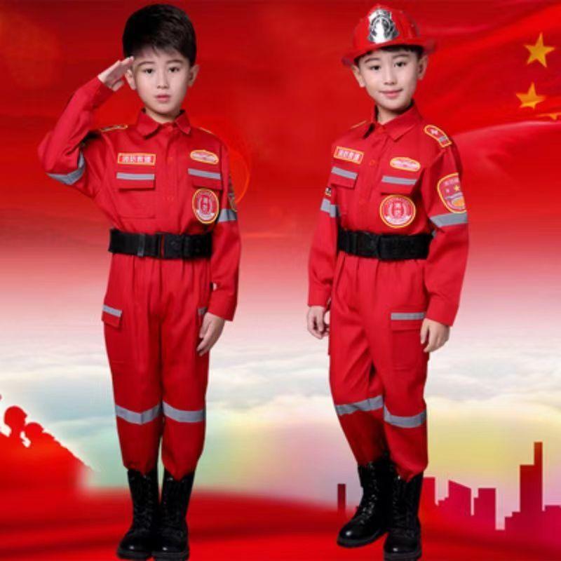 Product Introduction of Children's Fire Suits Halloween Firefighter Clothes Fire Suits Performance Costume Children's Role Playing Boys and Girls 3