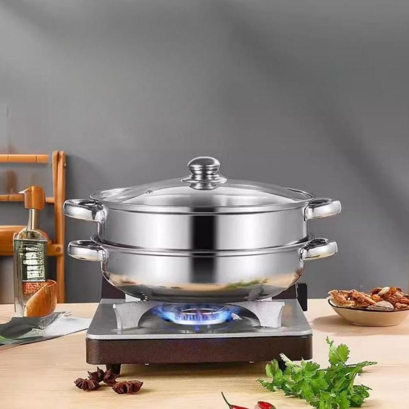 Stainless Steel Double Layer Steamer, 1 Count Multifunctional Steamer Pot with Lid, Kitchen Cookware for Steaming and Cooking, Kitchen Accessories 7