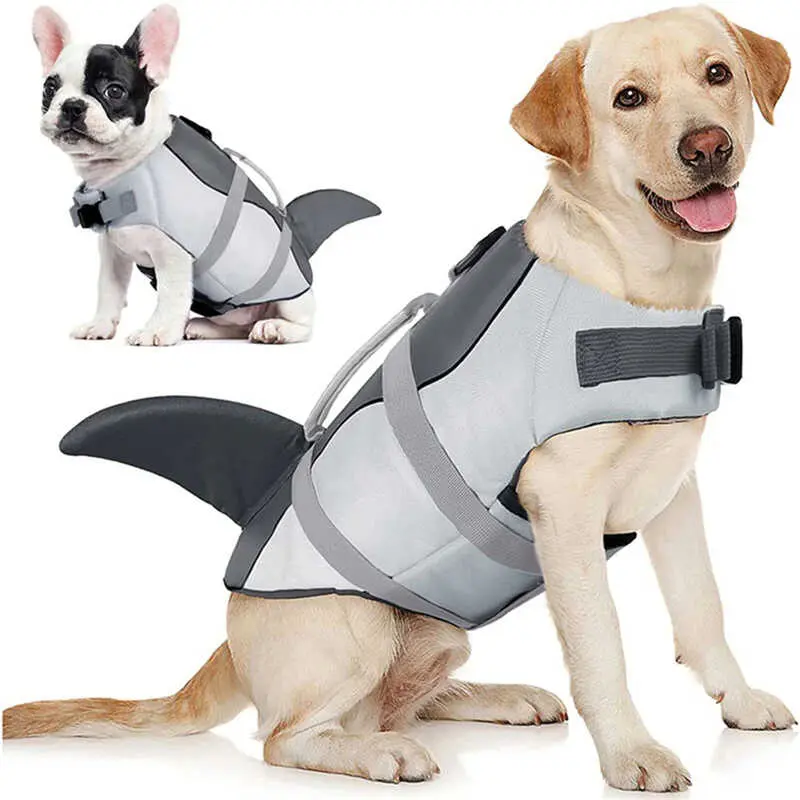Shark Shaped Dog Life Jacket Enhanced Buoyancy Small Swimming Clothes Safety Vest with Handle for Medium Large  Surfing
