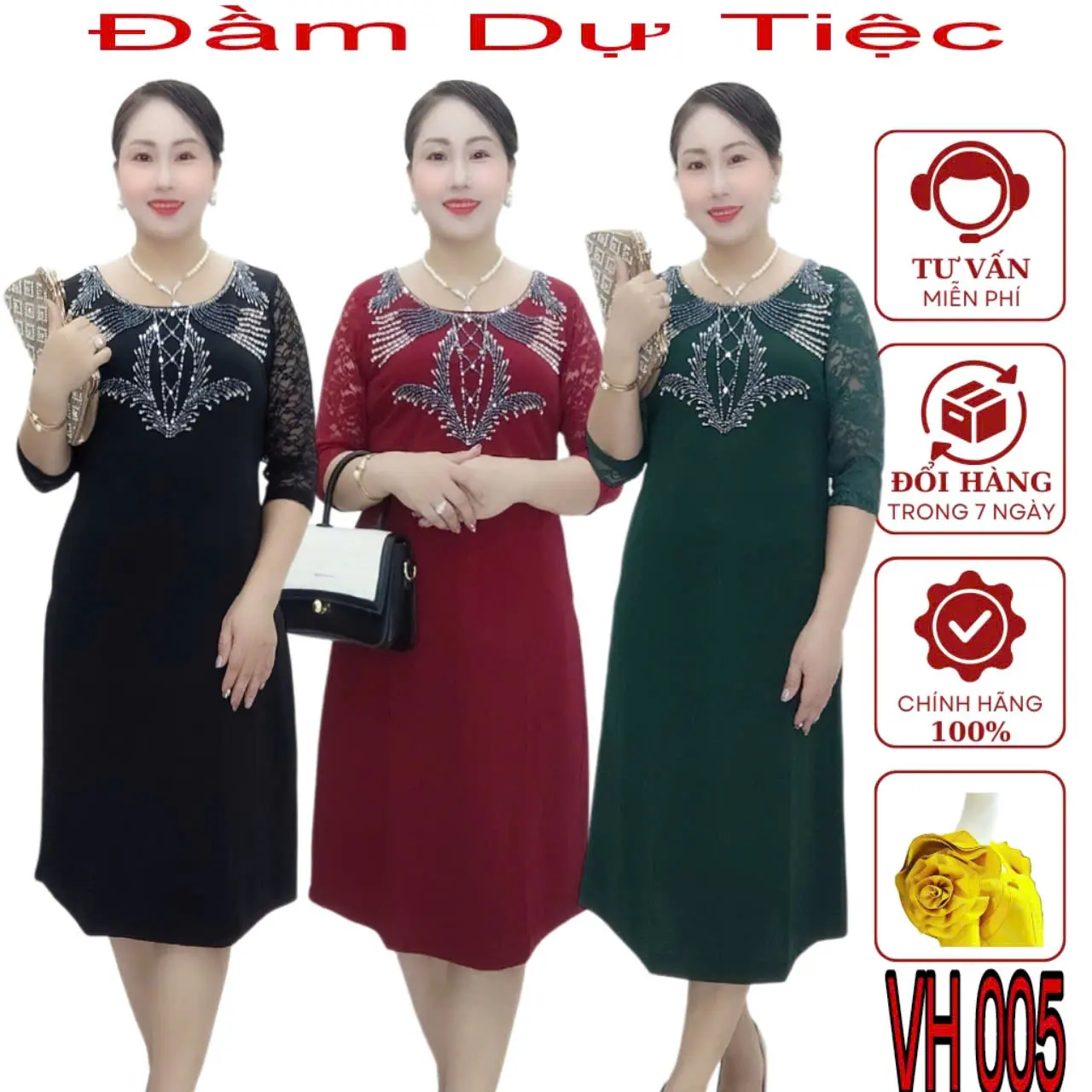 Váy Đầm trung niên kết đá cổ MãVH005 Tay phối zen- sang trọng ,Quý phái , Thun UMI  cao cấp mền mịn cấp co giãn tốt. Váy chữ A Trơn Nữ Dress Women
