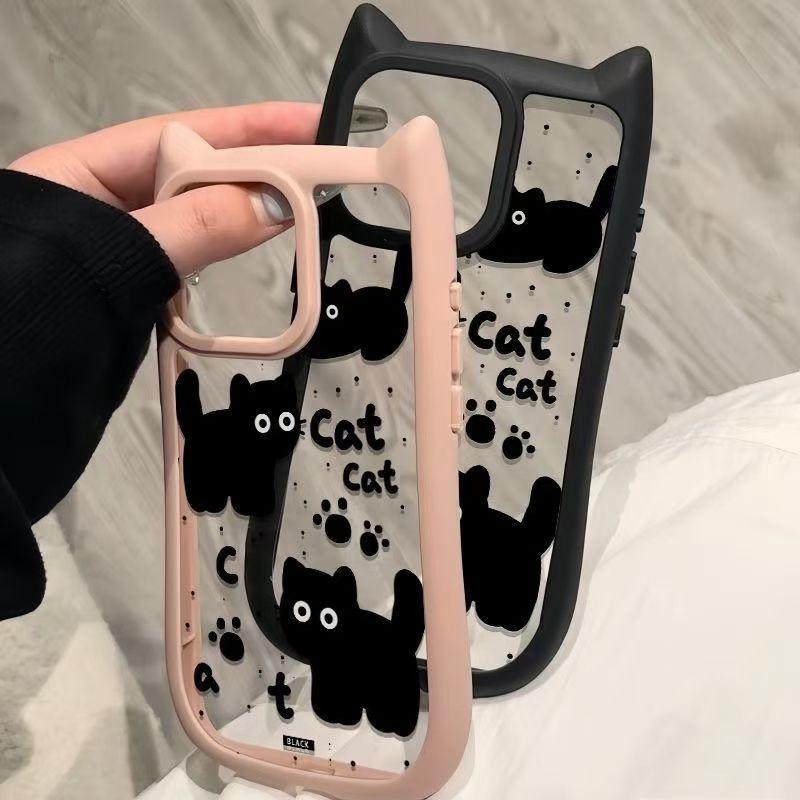 Product Introduction of Cute Black Cat Earphone Wireless Cover for iPhone 11 12 13 14 Pro Max 15 Plus XS X XR Soft Bumper cases Cover decoden  cream Protection Cellphone Phonecase Protective Smartphone iphone 16 plus 2