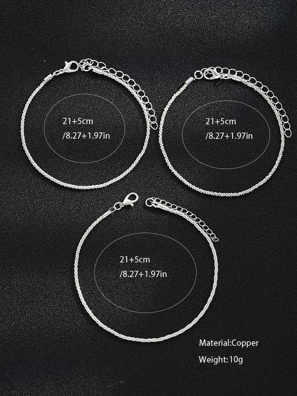 Women's Elegant Minimalist Glittering Anklets, 3 Counts Fashionable Chain Ankles for Women & Girls, Trendy  Exquisite Body Jewelry As Birthday Gift 1