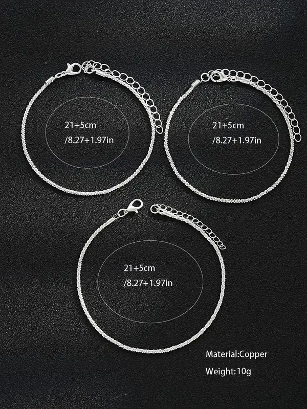 Women's Elegant Minimalist Glittering Anklets, 3 Counts Fashionable Chain Ankles for Women & Girls, Trendy  Exquisite Body Jewelry As Birthday Gift 1