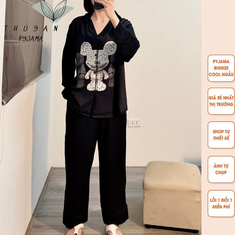Bộ Pijama Bigsize tai chuột trắng tay dài mặc nhà dành cho nữ, mẹ bầu từ 60kg - 90kg. đồ ngủ