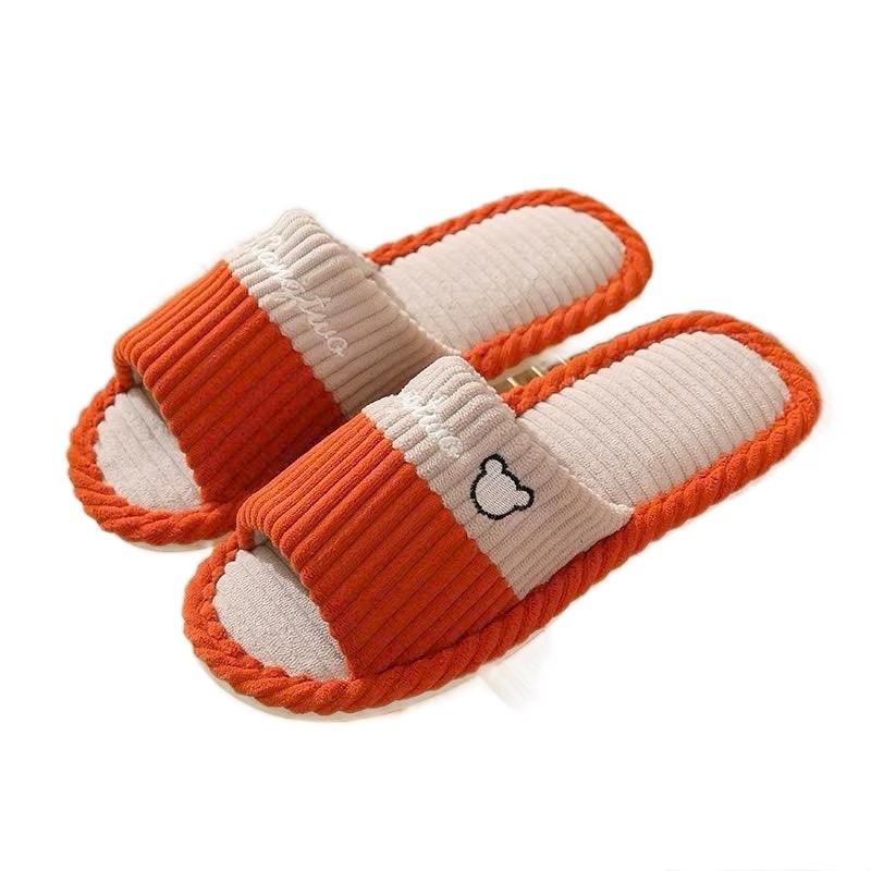 ￼Dép Đi Trong Nhà Mùa Đông , Dép Vải Lanh Kẻ Ngang Đế Cao Su Chống Trơn Trượt Thời Trang DéP Dép Lê Slipper Jean Hoa Nữ Có Quai 0
