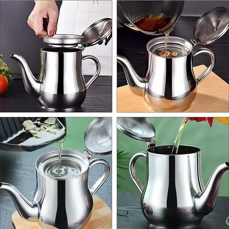 Funnycook Teko Minyak, kopi Oil Pot, Teh Stainless Anti karat/Ukuran 700ML & 900ML murah Penyaring Minyak 5