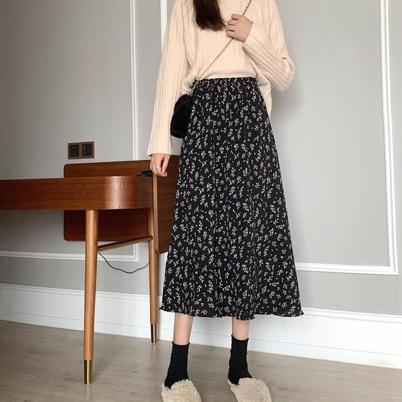Chân váy hoa nhí dáng dài lưng chun , chân váy maxi nữ phong cách bánh bèo nữ tính- CV058 Women Khuy 3