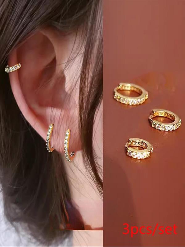 Simple Rhinestone Decorated Hoop Earrings, Fashionable Earrings for Women & Girls, Trendy All-match & Exquisite Jewelry for Birthday Gift 8