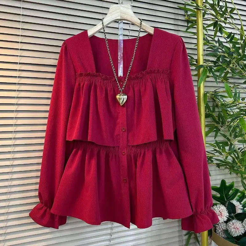 Áo Sơ Mi Voan Dài Tay, Thời Trang Nữ Ngoại Cỡ, Mỏng Và Ẩn, Cổ Vuông, Có Khóa, Thanh Lịch, Hàng Mới Về Mùa Thu 2024, Kiểu Áo Sơ Mi Nhỏ 2