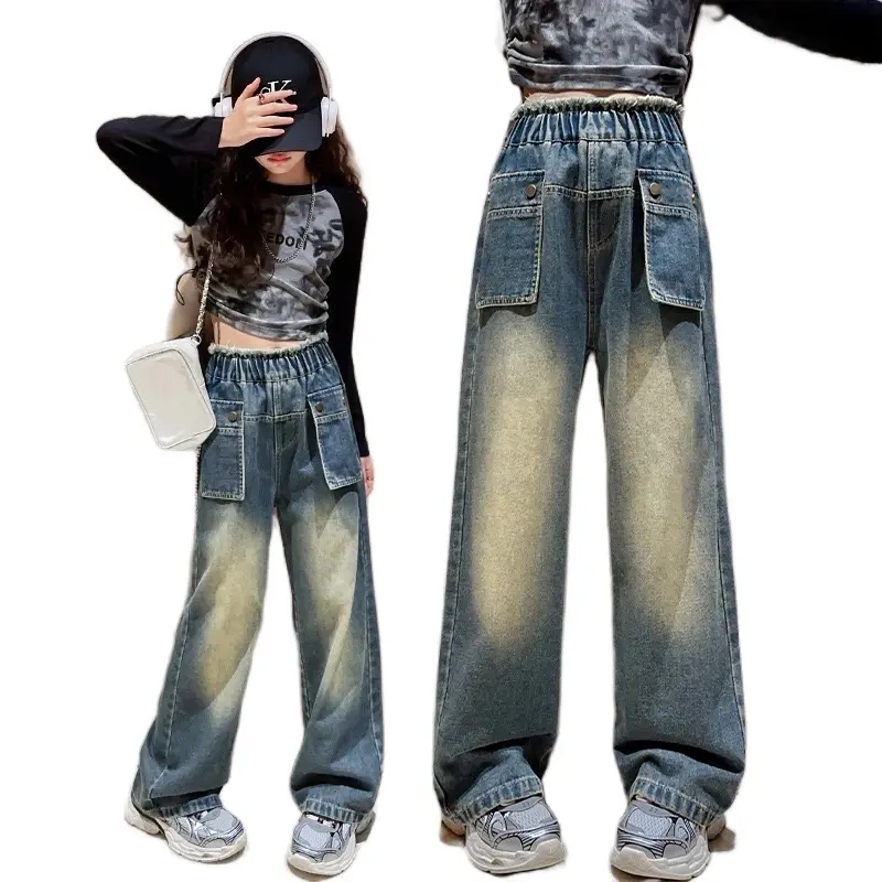 Quần Bò Ống rộng thể hiện chiều cao cho bé gái từ 14-45 kg quan jean begai