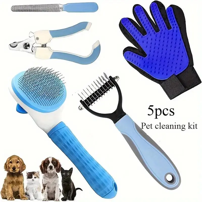 Pet Grooming Set, 5 Counts/set Pet Hair Removal Comb & Brush Set, Dog Cat Hair Remover Tools, Pets Hair Detangling Comb, Dogs Massage Comb, Grooming Tool