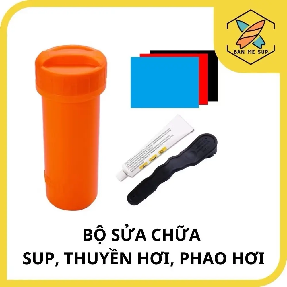 ￼Xô sữa chữa SUP, Bộ KIT sửa chữa SUP, thuyền hơi. Miếng PVC + keo + khoá mở van SUP