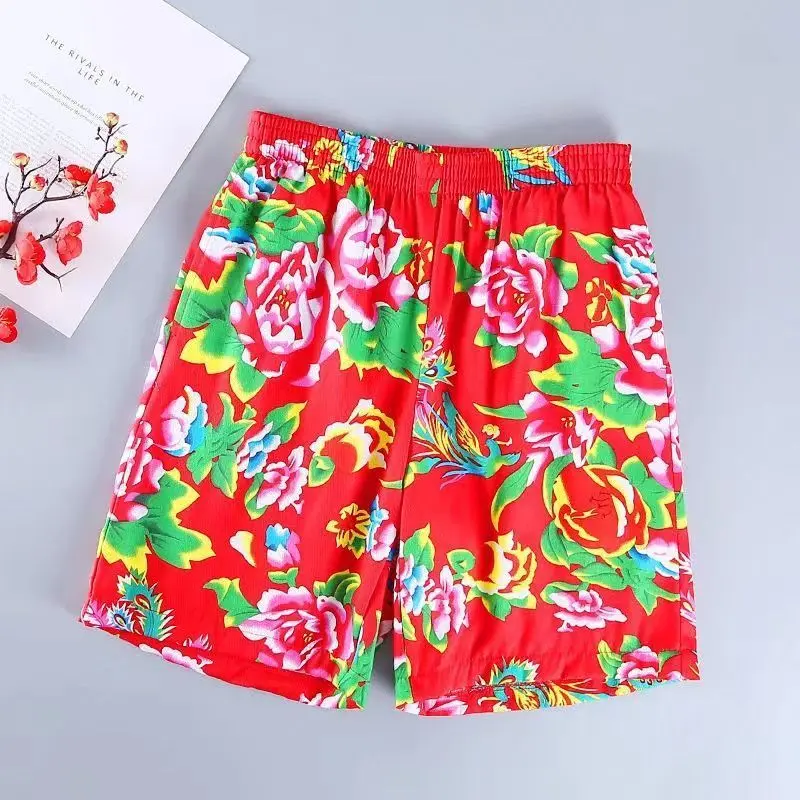 Northeast Big Flower Pants Shorts Summer Casual Thin Men's and Women's Couple Household Loose Flower Shorts Best Man Funny Shorts