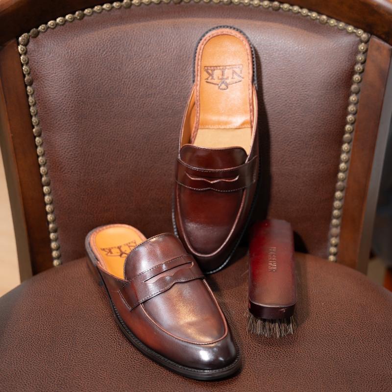 Sục nam penny màu nâu coffee chất liệu da bò nhập khẩu bảo hành 24 tháng đế gỗ phíp cao cấp Đồng DéP Cao Su