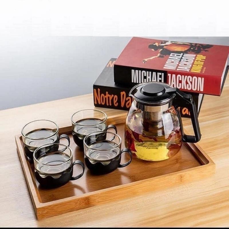 Bộ Bình Pha Trà Thủy Tinh Lưới Lọc Inox kèm 4 Ly Tách Cao Cấp