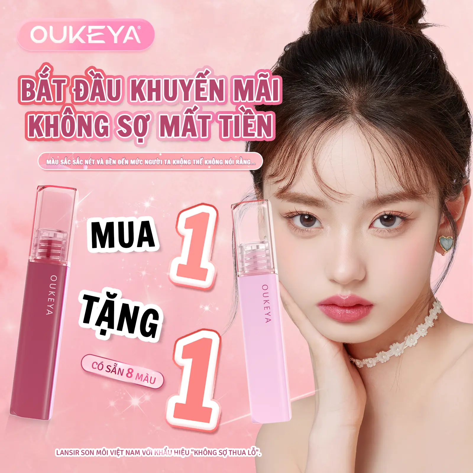 （Mua 1 tặng 1）OUKEYA, Son lì mịn như nhung, Son bùn lì、Chất son mềm mượt, Lên màu bền lâu, Không khô môi son  mini lip  combo