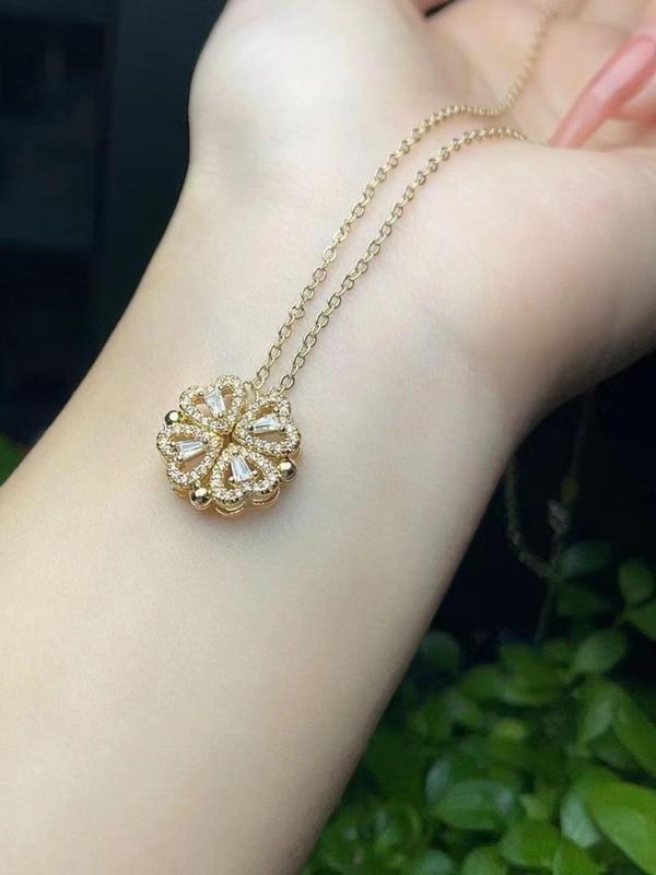 Elegant Style Hollow Out Clover Decor Pendant Necklace, Clover Pendant Necklace, Women's Fashion Jewelry Accessories For Party & Daily Wear 4