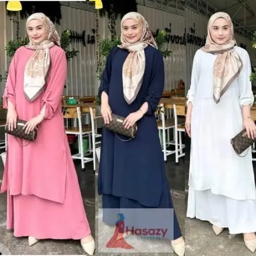 Suit Bella Italian Crepe Set Wanita – Baju Fesyen Muslimah Terkini, Tak Perlu Gosok & Viral!