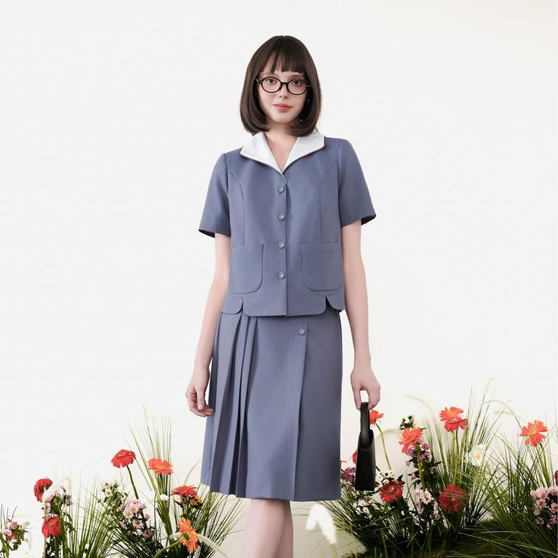 Set Áo Và Chân Váy Nữ Chất Liệu Twill Cotton Retro Grey A:mozy (Có Tách Set) 0