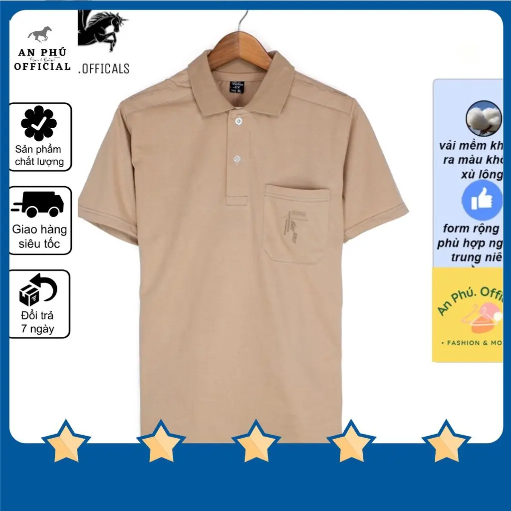 AP24 Áo Thun Nam Trung Niên Có Túi Loại Trơn Cổ Bẻ From Rộng Tay Lỡ An Phú Đủ Màu Size Từ 48-80kg Polo