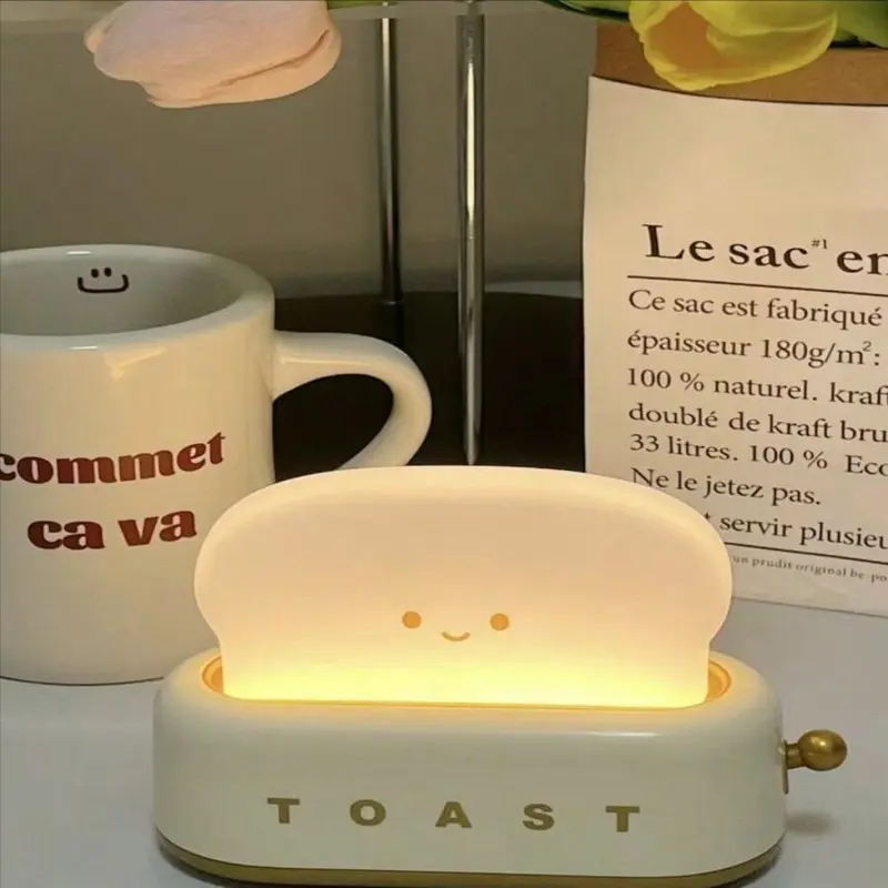 Creative Bread Design Night Light, USB Rechargeable LED Night Lamp, Bedside Desk Light For Bedroom, Dimmable Table Light For Living Room & Home Decor, Gadgets for the Home, Men's Gadgets 6