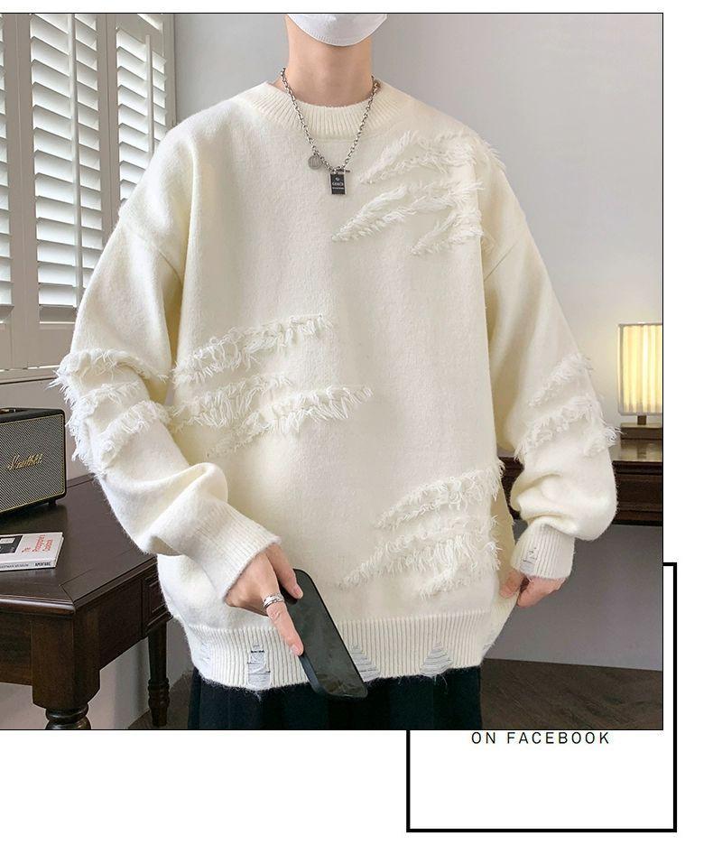 Product Introduction of Personality round Neck Sweater Autumn and Winter Fashion Brand Pu Shuai Loose Sweater Men's Japanese-Style Retro Lazy Sweater Coat Menswear Knitwear Tops Longsleeve Crewneck Beige Plain Lingerie 5