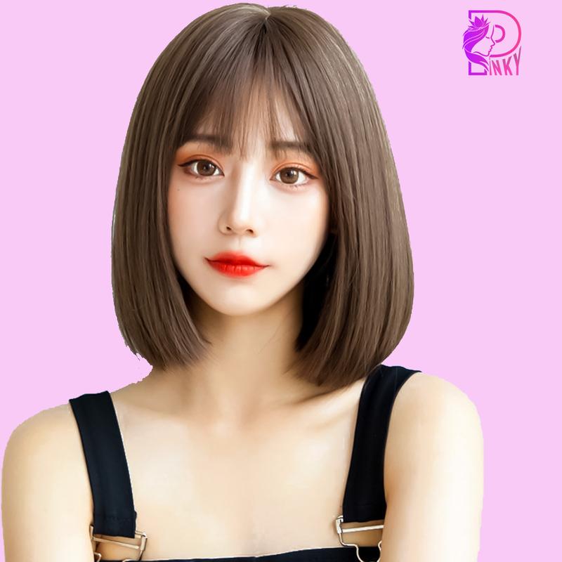 Tóc giả đội nguyên đầu cao cấp Vic ngắn chất sợi tơ siêu mượt đen tặng kèm lưới trùm