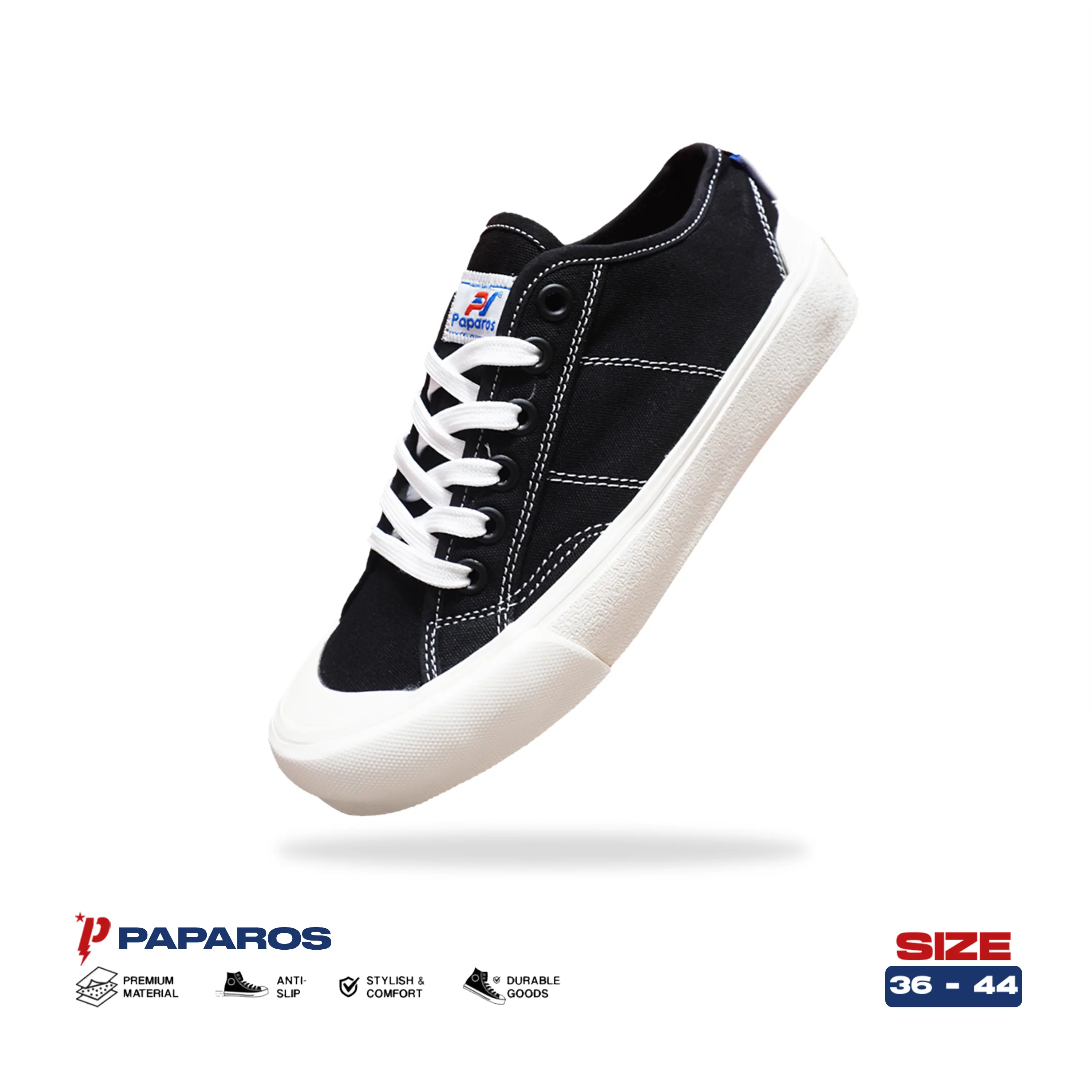 Sepatu Sneakers Paparos Footwear Onix Low Black White Pria 37-44 Casual Shoes