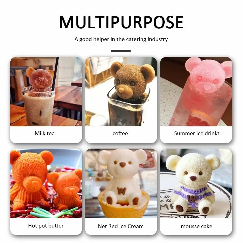 Cetakan Silikon 3D Bentuk Beruang Serbaguna Cetakan Es Batu Little Bear Ice Tray Cetakan Ice Cream Cetakan Jelly Cetakan Cetakan Kue Silicon Kitchenware 4