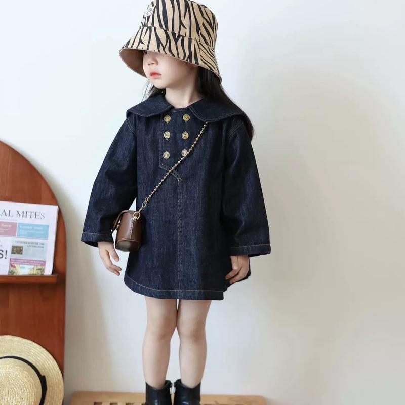 Váy bò mềm co dãn nhẹ cổ thuỷ thủ phong cách hàn quốc cho bé gái 0-5 tuổi, váy thu đông. Toro Kids