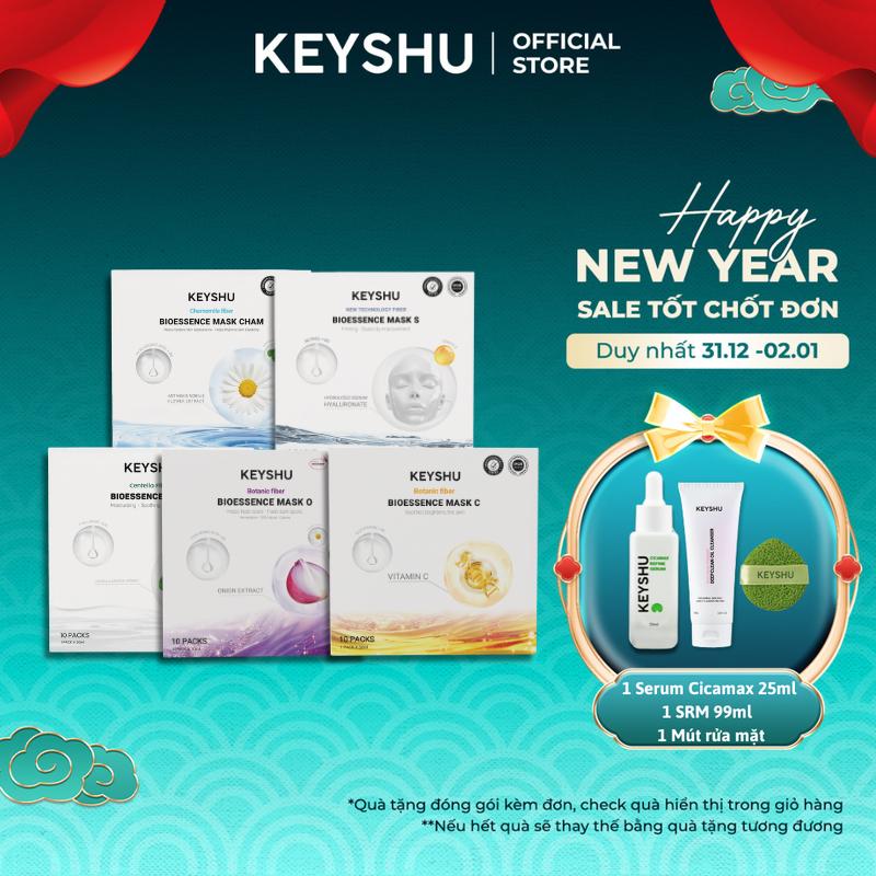  Combo 5 Hộp Mặt Nạ KEYSHU Gồm: Mặt Nạ Rau Má Mặt Nạ Hành Tím Mặt Nạ Vitamin C Mặt Nạ Nâng Cơ Mặt Nạ Cúc La Mã 