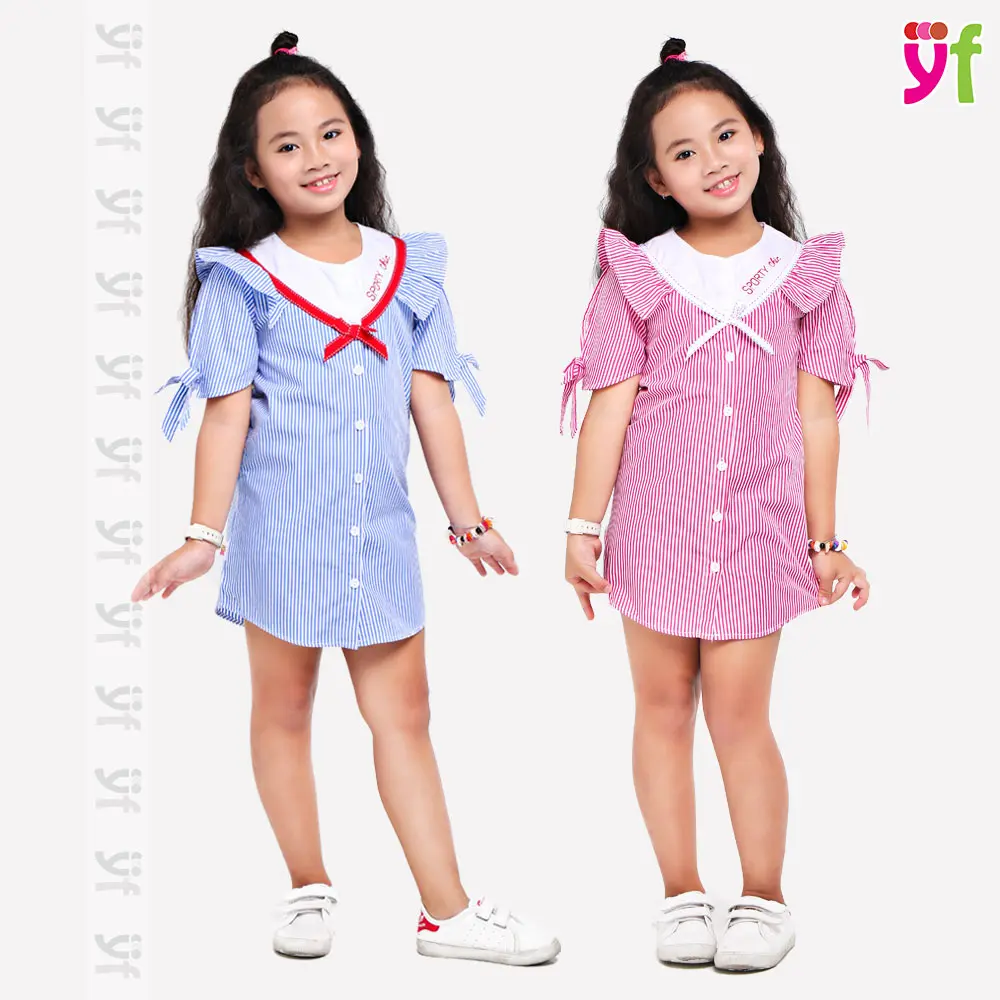 Đầm Suông Cho Bé Phối Cổ Bèo *(xanh)