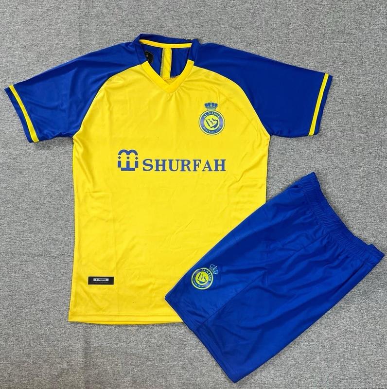 [CÓ IN TÊN] Bộ áo bóng đá trẻ em AL NASSR VÀNG CỔ TIM RONALDO đủ size cho bé 8-50kg, chất thun lạnh thoáng mát Top Kids Sports