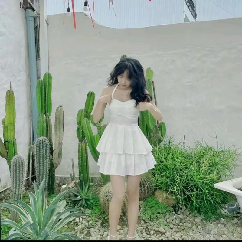 Váy Đan Dây cột xếp Eo  sang chảnh dễ thương cho các tình yêu Nữ Women Màu Đen Dress  Voi Voan 4