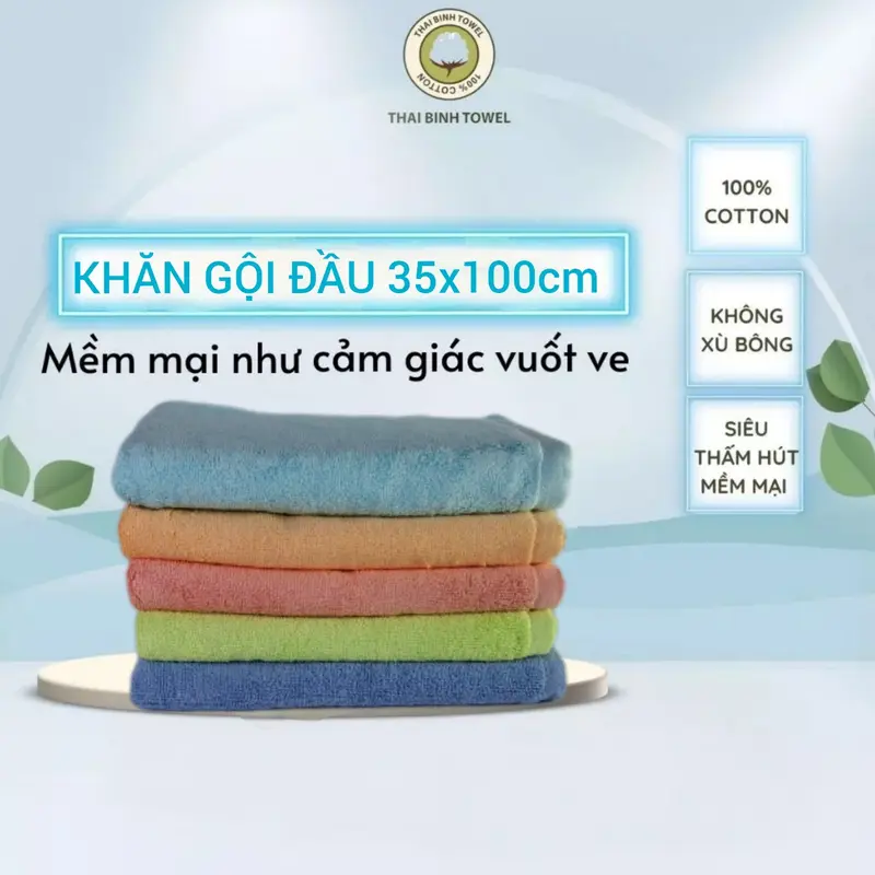 COMBO 5 Khăn Gội Đầu 35x100cm siêu dày xuất Nhật dư THAI BINH TOWEL Cotton 100% Mềm Mại Siêu Thấm Hút Không Xù Bông BXN Nhà Tắm Khăn Tắm khan khănhut  nuoc 1