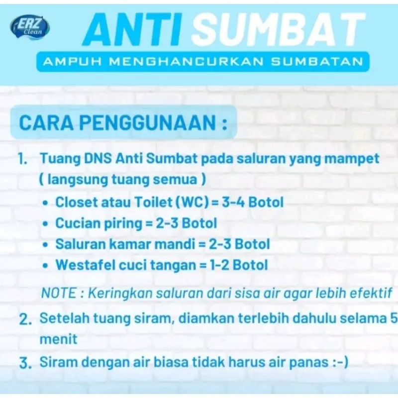 DNS anti sumbat saluran air pipa mampet WC wastafel tempat cuci piring ukuran 1liter 2