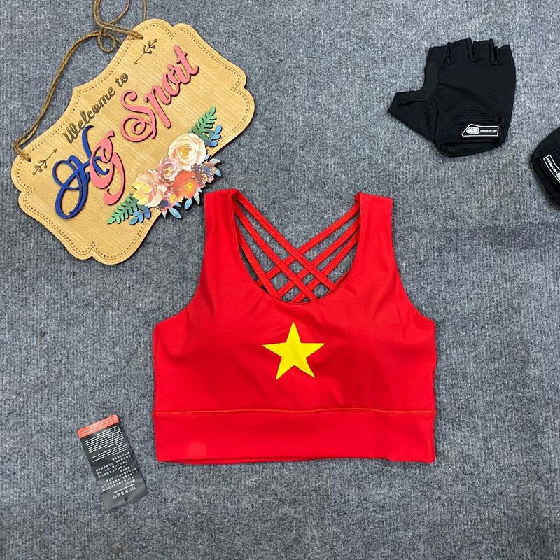Áo bra cờ đỏ sao vàng tập Gym, Yoga , Thể Thao nữ đan lưng sẵn lót