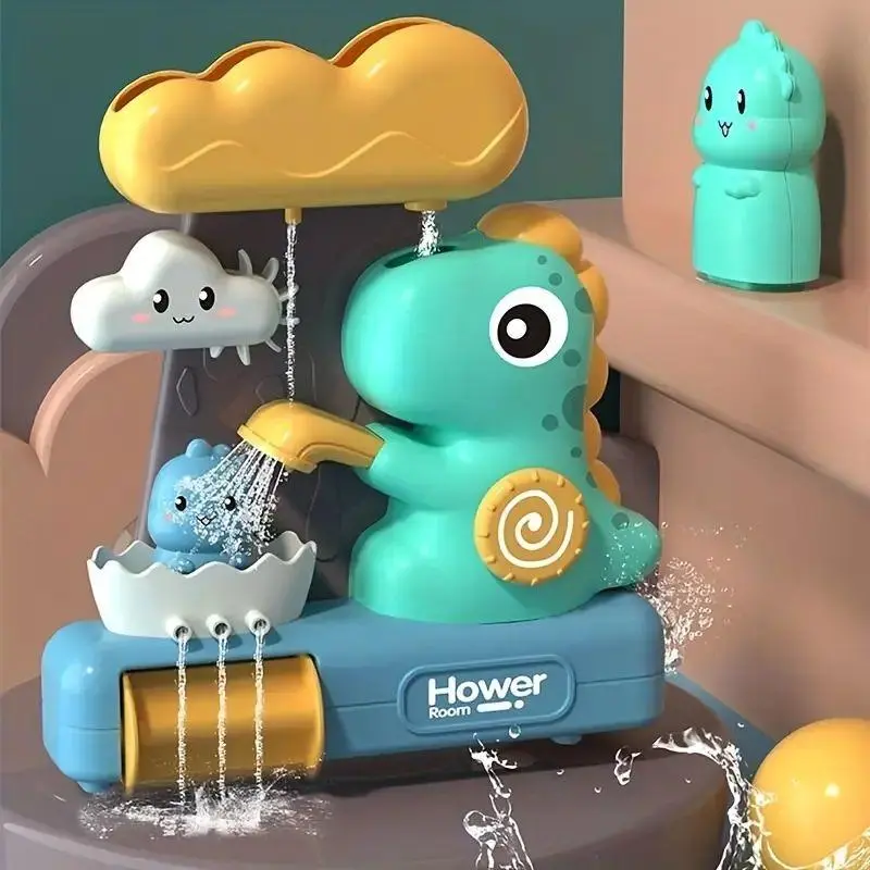 Dinosaur Design Bathroom Toy with Silica Gel Suction Cup (1 Piece), Spinning Waterfall Bathtub Toy, Fun Gift for Kids