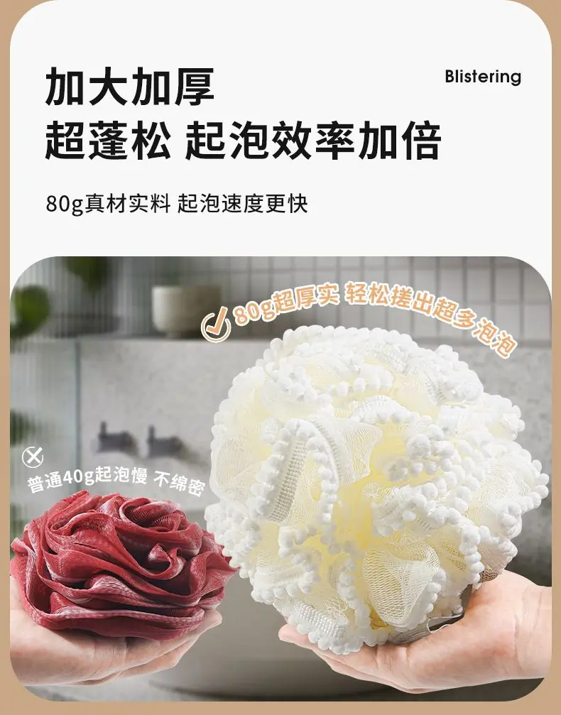 Product Introduction of Bóng Tắm Lớn, Bóng Tuyết, Lưới Hai Lớp Nâng Cấp, Mềm Mại Và Dễ Thương, Thích Hợp Để Tắm Tại Nhà, Chà Xát Lưng, Dụng Cụ Chà Xát, Đồ Tắm Tạo Bọt, Năm 2025, Bóng Tắm 5