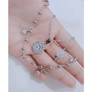 Set perhiasan wanita rodhium silver  anti karat anti alergi Aksesoris Dewasa Anting Cincin Kalung Liontin Berlian