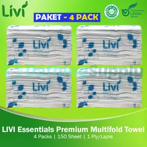 ( PAKET 4 PCS ) Tissue Livi Essentials Towel Multifold / Tisu Lap Tangan Wastafel 150 sheet Tissue Kasar Premium