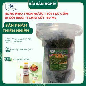Hải Sản Nghĩa - Combo 2 Món :1 Kg Rong Nho Tách Nước gồm 10 gói 100g - 1 Chai Xốt Mè Rang 180ml- Ăn Vặt- Rong Biển bien Snack