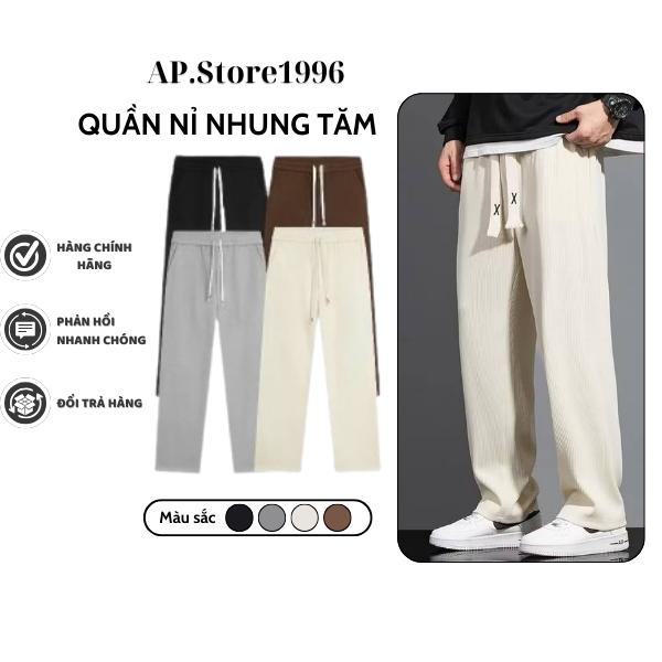 AP.STORE Chất Nhung tăm Ống Rộng Dáng Suông Free Size Nam Nữ Unisex Ong Menswear Đen