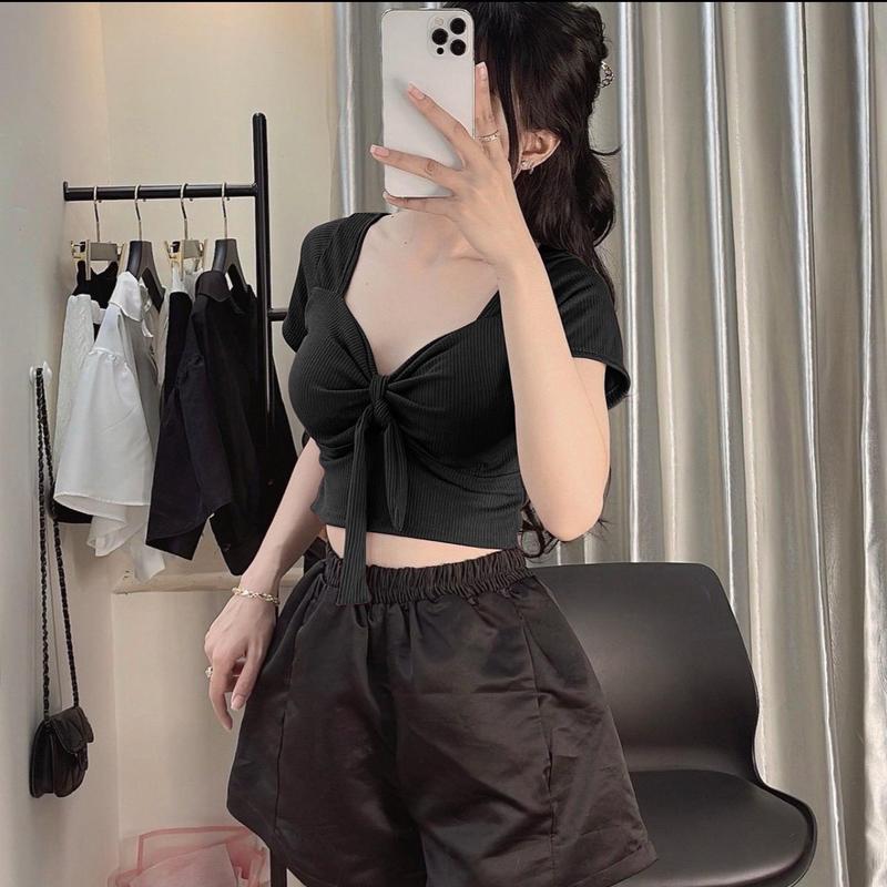 Áo Croptop cột nơ chất thun gân size dưới 52kg