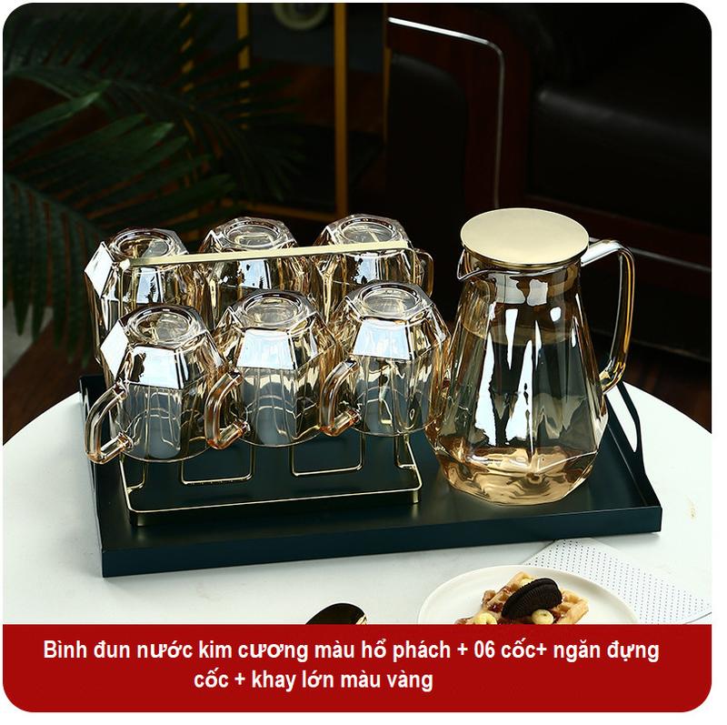 Bộ Bình Nước Thuỷ Tinh Senno Dáng Kim Cương Hổ Phách Cao Cấp Chịu Nhiệt Độ Cao Có Khả Năng Thay Đổi Nhiệt Độ Đột Xuất An Toàn và Thân Thiện Với Môi Trường Chống Cháy Nổ